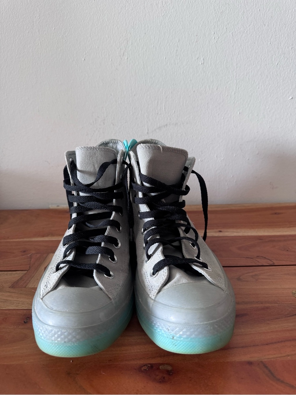 Converse Light Gray High-Top Sneakers with Mint Gradient Soles